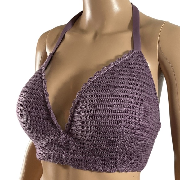 Shade & Shore Purple Crochet Halter Bikini Swim Top size 38D - Picture 6 of 11